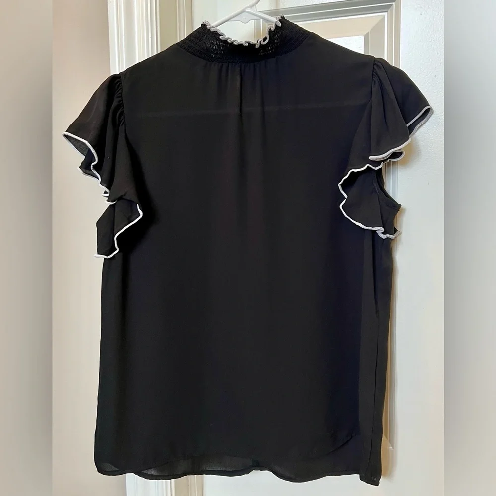 Express black mesh top with white accents in size S. - Picture 1 of 4